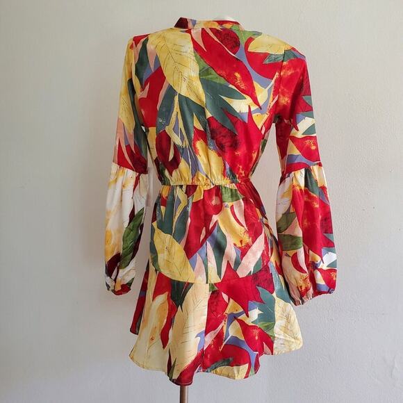 Live 4 Truth A-Line Mini Dress Vibrant Floral Puff Sleeve NEW Party Tropical - Picture 2 of 16